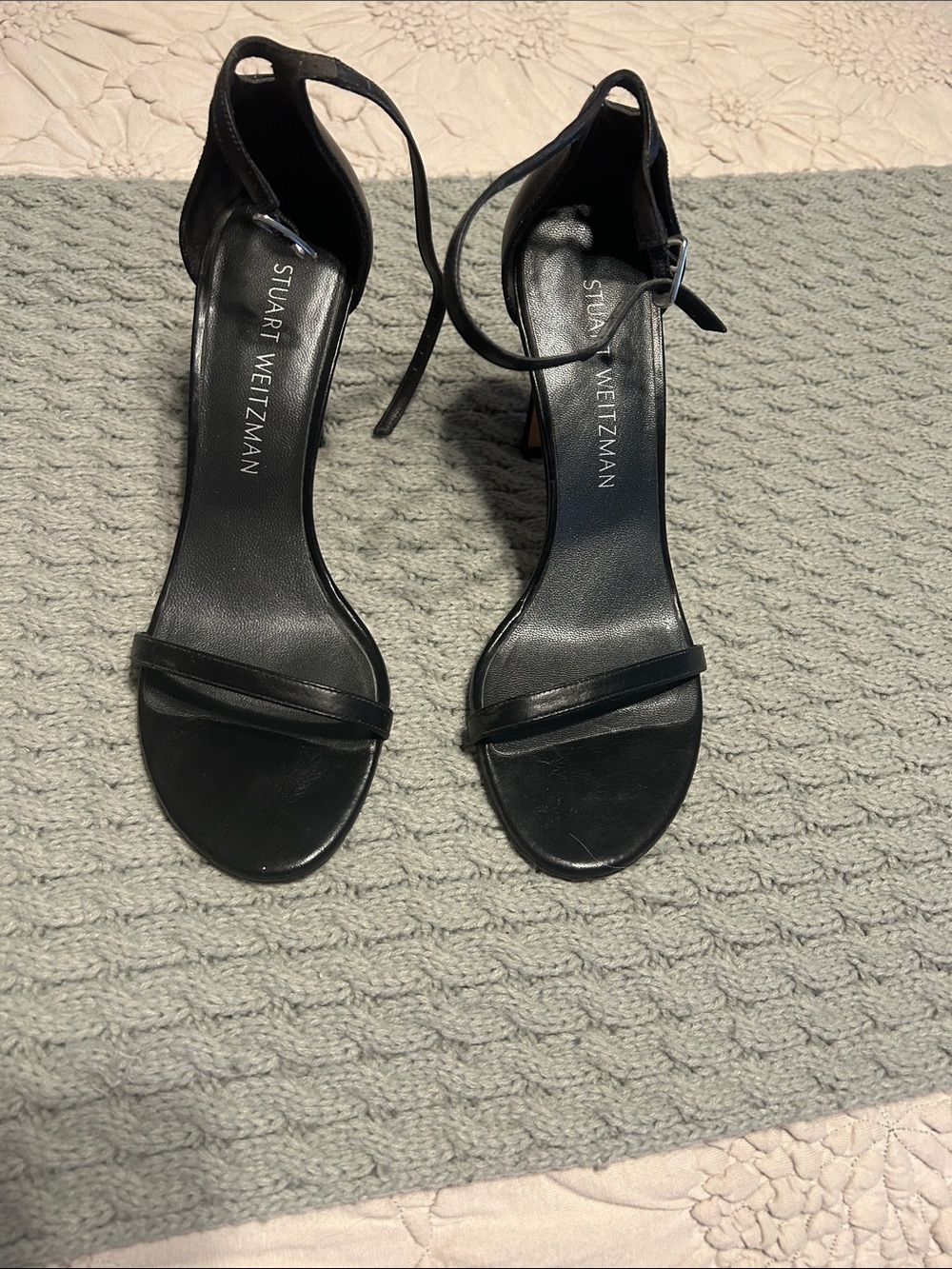 Stuart Weitzman Nudist Black Minimalist Ankle-Strap Heels